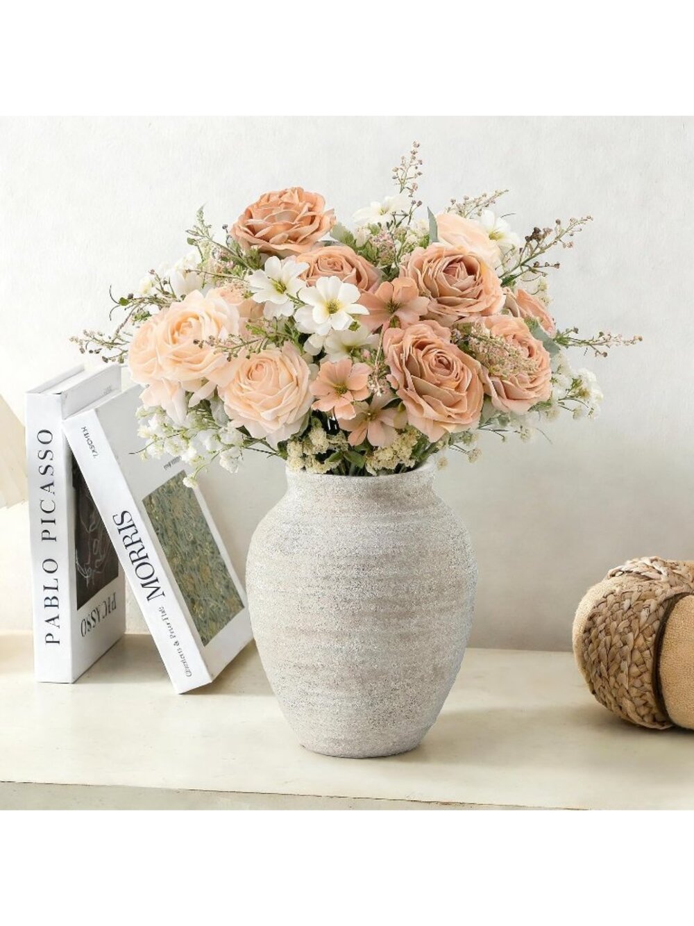 7.4 Inch Rustic Farmhouse Ceramic Flower Vase for Kitchen Shelf Home Decoration